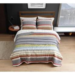 Gray Stripe Salmon Ladder Quilt Set - Eddie Bauer® -Home Decoration Store GUEST 9dc06191 25a5 4a76 97a4 937543041440