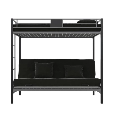 Twin Over Futon Maxence Metal Bunk Bed Silver/Black - Room & Joy 7 Twin Over Futon Maxence Metal Bunk Bed Silver/Black - Room & Joy - Image 7