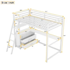 Twin Size Metal Loft Bed With Desk, Shelves And Two Built-in Drawers - ModernLuxe -Home Decoration Store GUEST 9e68af02 de10 40ec a894 246ba0ac9446