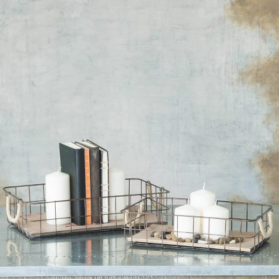 2pc Rectangle Rustic Wood And Metal Basket Set Brown - Stonebriar Collection 2 2pc Rectangle Rustic Wood And Metal Basket Set Brown - Stonebriar Collection - Image 2