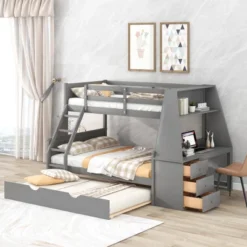 Twin Over Full Bunk Bed With Trundle, Built-in Desk, Three Storage Drawers And Shelf-ModernLuxe -Home Decoration Store GUEST a600ebea e714 42dc ac80 f0b4ea9dc5f0