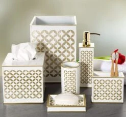 Creative Scents Diamond Lattice White And Gold Wastebasket