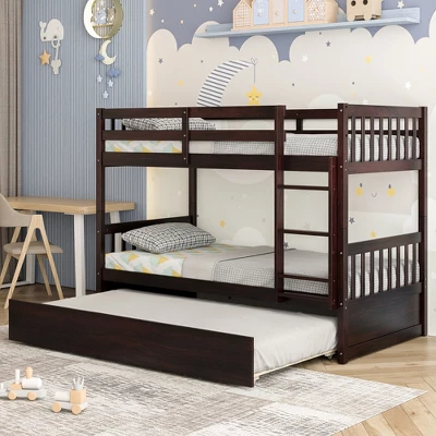 Costway Twin Over Twin Bunk Bed With Twin Trundle Solid Wood Frame Espresso/White 3 Costway Twin Over Twin Bunk Bed With Twin Trundle Solid Wood Frame Espresso/White - Image 3