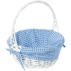 Wickerwise White Round Willow Gift Basket, With Gingham Liner And Handles -Home Decoration Store GUEST a8940d67 c7c7 4a3e a1f3 9854ca4c139a