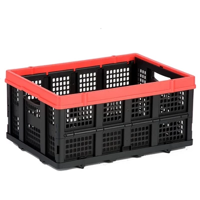 Magna Cart Tote 22" X 16" X 11" Lightweight Collapsible And Stackable Plastic Storage Crate For Home Offices And Garages, Black & Red 1 Magna Cart Tote 22" X 16" X 11" Lightweight Collapsible And Stackable Plastic Storage Crate For Home Offices And Garages, Black & Red