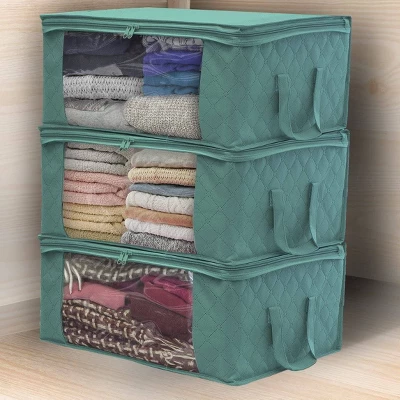 Sorbus 3pc Storage Bamboo Teal Fiber Clothing Organizer Bags Set 4 Sorbus 3pc Storage Bamboo Teal Fiber Clothing Organizer Bags Set - Image 4