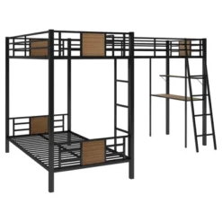 L-Shaped Twin Over Twin Bunk Bed With Twin Size Loft Bed With Desk And Shelf , Brown - ModernLuxe -Home Decoration Store GUEST b0e7ecc6 dbc8 4e48 8a44 ee81835e11b9