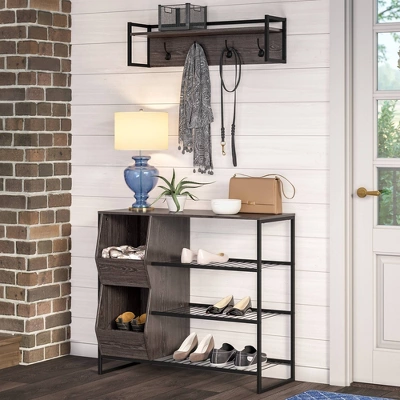 Afton 3 Tier Shoe Rack With Storage Bins Woodgrain - RiverRidge Home 1 Afton 3 Tier Shoe Rack With Storage Bins Woodgrain - RiverRidge Home
