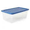 Gracious Living DLC6 1.5 Gallon Clear Plastic Storage Bin Container With Stylish Sky Blue Snap On Locking Lid