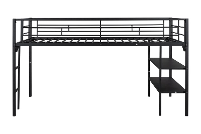 Metal Twin Size Low Loft Bed With Storage Shelf And Stairs, Black - ModernLuxe 7 Metal Twin Size Low Loft Bed With Storage Shelf And Stairs, Black - ModernLuxe - Image 7