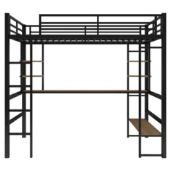 Full Size Metal Loft Bed With Long Desk And Shelves, Black - ModernLuxe -Home Decoration Store GUEST b64da663 3c01 4c63 b0bd 3e55c6845882