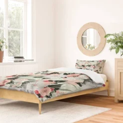 Floral Iveta Abolina Carmella Crème Duvet Cover Set Green - Deny Designs