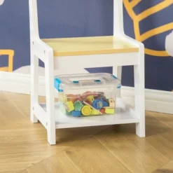 Qaba 3-in-1 Activity Table And Chair Set, Modern Kids Writing Desk Set, Bricks And Roads Style Table And Chair Set, 3pc Total, White -Home Decoration Store GUEST b9406ed9 95d1 469d b31a 5ceafd936f9c