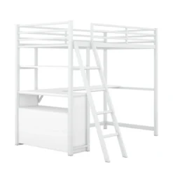Twin Size Metal Loft Bed With Desk, Shelves And Two Built-in Drawers - ModernLuxe -Home Decoration Store GUEST ba5a4274 b4e0 450c bd7b 7811c31aba0b