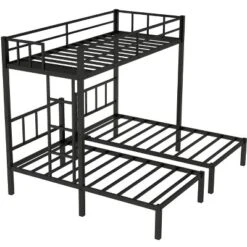 Twin Over Twin Metal Triple Bunk Bed With Ladder, Black-ModernLuxe -Home Decoration Store GUEST bda022f6 e424 4334 ae61 3f0344627675