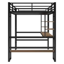 Full Size Metal Loft Bed With Long Desk And Shelves, Black - ModernLuxe -Home Decoration Store GUEST beb9da41 2628 4a90 83bf 4ebeb9ba5491