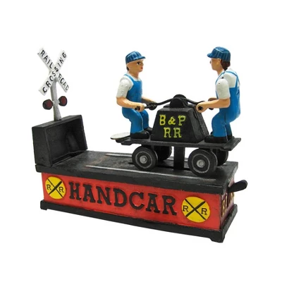 Design Toscano Railroad Handcar Collectors' Die Cast Iron Mechanical Coin Bank 2 Design Toscano Railroad Handcar Collectors' Die Cast Iron Mechanical Coin Bank - Image 2