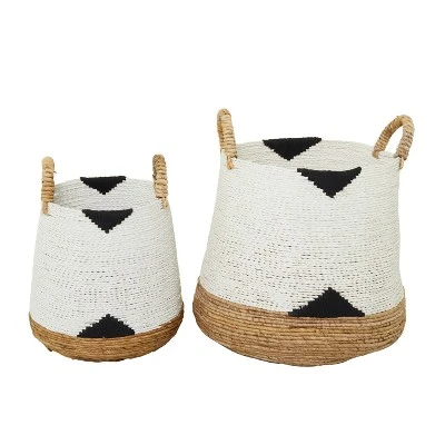 Set Of 2 Banana Leaf Storage Baskets White - Olivia & May 1 Set Of 2 Banana Leaf Storage Baskets White - Olivia & May