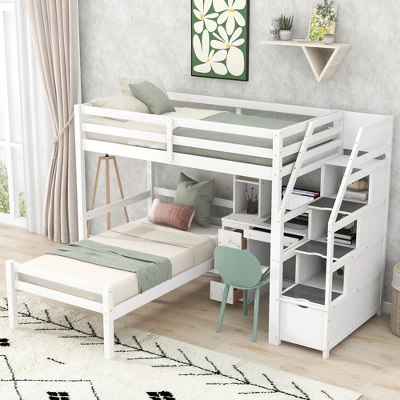 Twin Size Loft Bed With Separate Bed, Staircase For Storage, Desk, Shelves And Drawers - ModernLuxe 1 Twin Size Loft Bed With Separate Bed, Staircase For Storage, Desk, Shelves And Drawers - ModernLuxe
