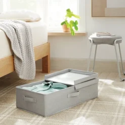 Underbed Fabric Bin With Lid Light Gray - Brightroom™