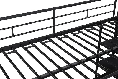 Metal Twin Size Low Loft Bed With Storage Shelf And Stairs, Black - ModernLuxe 8 Metal Twin Size Low Loft Bed With Storage Shelf And Stairs, Black - ModernLuxe - Image 8
