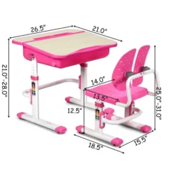 Costway Adjustable Children Study Desk Chair Set W/Winged Backrest Pink -Home Decoration Store GUEST ce650de9 5090 4307 bb61 42c11f203750