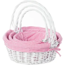 Wickerwise White Round Willow Gift Basket, With Gingham Liner And Handles -Home Decoration Store GUEST ce9f083c 4e38 4086 b9c5 38601c19674e