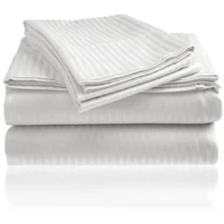 Embossed 1800 Series Wrinkle Resistant Stripe All Season Bed Sheet Set White By Plazatex -Home Decoration Store GUEST cf613d86 8545 4ba5 9f1c 97cc64ae43d2