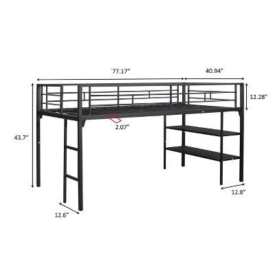 Metal Twin Size Low Loft Bed With Storage Shelf And Stairs, Black - ModernLuxe 2 Metal Twin Size Low Loft Bed With Storage Shelf And Stairs, Black - ModernLuxe - Image 2