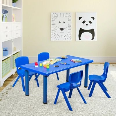 Costway Kids Plastic Rectangular Learn And Play Table Playroom Kindergarten Home Blue 2 Costway Kids Plastic Rectangular Learn And Play Table Playroom Kindergarten Home Blue - Image 2