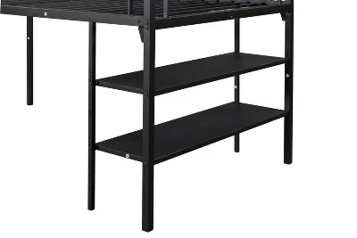Metal Twin Size Low Loft Bed With Storage Shelf And Stairs, Black - ModernLuxe 9 Metal Twin Size Low Loft Bed With Storage Shelf And Stairs, Black - ModernLuxe - Image 9