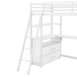 Twin Size Metal Loft Bed With Desk, Shelves And Two Built-in Drawers - ModernLuxe -Home Decoration Store GUEST d337be21 79bc 40e4 9d3f 43bb412f5a71