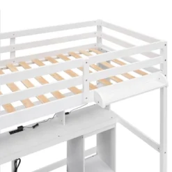 Loft Bed With Multi-Function Storage Table, LED Lights, Bedside Tray And Charging Station, White - ModernLuxe -Home Decoration Store GUEST d59da3de f3a4 4c89 a57e 6ad9babf3107