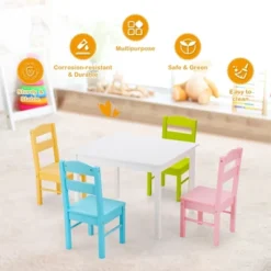 Costway 5 Pieces Kids Wood Table & Chair Set For 2-6 Years Colorful -Home Decoration Store GUEST d8940a5f 3685 41cf ba23 5e70b6ed88cc