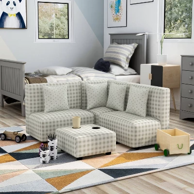 Tibbetts Kids' Sectional With Ottoman Gray/White - HOMES: Inside + Out 1 Tibbetts Kids' Sectional With Ottoman Gray/White - HOMES: Inside + Out