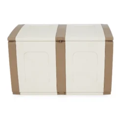 Homeplast Regular 52.83 Gallon Capacity Indoor Outdoor Heavy Duty Plastic Deck Box Storage Trunk For Pillows, Patio Cushions, & Firewood, Beige/White
