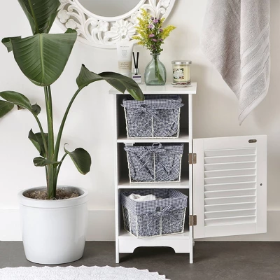 Design Imports Set Of 3 S Antique White Chicken Wire French Gingham Check Liner Baskets Blue/White 5 Design Imports Set Of 3 S Antique White Chicken Wire French Gingham Check Liner Baskets Blue/White - Image 5