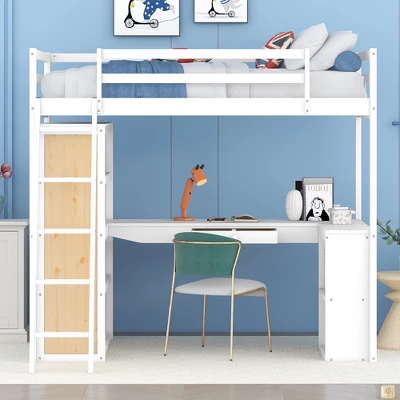 Loft Bed With Ladder, Shelves, And Desk - ModernLuxe 1 Loft Bed With Ladder, Shelves, And Desk - ModernLuxe