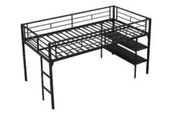 Metal Twin Size Low Loft Bed With Storage Shelf And Stairs, Black - ModernLuxe 13 Metal Twin Size Low Loft Bed With Storage Shelf And Stairs, Black - ModernLuxe -Home Decoration Store GUEST dd82cb50 f6d7 4472 b8f3 4422a3751b2f
