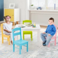 Costway 5 Pieces Kids Wood Table & Chair Set For 2-6 Years Colorful -Home Decoration Store GUEST e14a22ee 6cc7 43f8 bc80 7242015c43cb