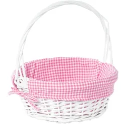 Wickerwise White Round Willow Gift Basket, With Gingham Liner And Handles -Home Decoration Store GUEST e58ba294 70ab 4633 920a acd9e1c73af1