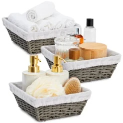Farmlyn Creek 3-Pack Square Wicker Storage Baskets With Liners With Cloth Lining For Organizing Pantry Shelves, Bathroom, Laundry Room, Closet, 9x4 In -Home Decoration Store GUEST e5a3a59a 567e 4677 88e6 d283c1315cdb