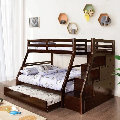 HOMES: Inside + Out Twin Over Full Kids' Reece Bunk Bed Dark Walnut - IoHOMES 1 HOMES: Inside + Out Twin Over Full Kids' Reece Bunk Bed Dark Walnut - IoHOMES