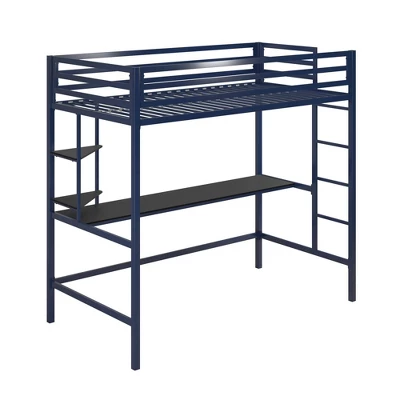 Twin Maxwell Metal Loft Bed With Desk & Shelves Blue/Black - Novogratz 1 Twin Maxwell Metal Loft Bed With Desk & Shelves Blue/Black - Novogratz