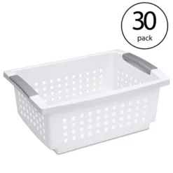 Home Decoration Store 27 Sterilite Medium Sized Stackable Storage Bin And Organization Basket With Flip Down Accent Rails For Home And Household Organization, White (30 Pack)