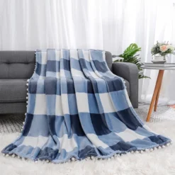 PiccoCasa Flannel Pom-Pom Tartan Checkered Fleece Throw Blanket 1Pc -Home Decoration Store GUEST e9be638f 2946 4a5b a4ff 14e8de58814a