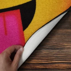 Deerlux Emoji Style Round Funny Smiley Face Kids Area Rug, Lip Sealed Emoji Rug -Home Decoration Store GUEST ea061ebe 21fb 4708 9115 11fb975759c7