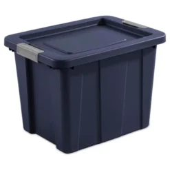 Sterilite Tuff1 18 Gallon Plastic Stackable Basement Garage Attic Storage Organizer Tote Container Bin With Latching Lid, Dark Indigo Blue (24 Pack)