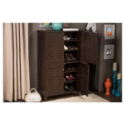 Winda Modern And Contemporary 4-Door Wooden Entryway Shoes Storage Cabinet - Dark Brown - Baxton Studio -Home Decoration Store GUEST ec6aab58 0825 4986 b4f6 260d7d1e8d0e