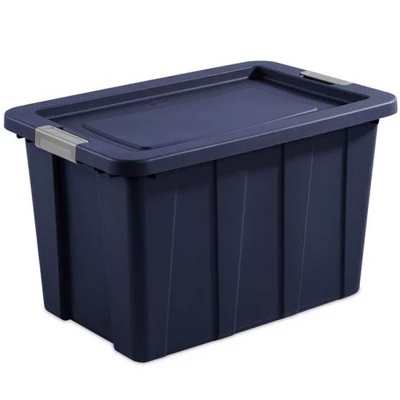 Sterilite Tuff1 30 Gallon Plastic Stackable Basement Garage Attic Storage Organizer Tote Container Bin With Latching Lid, Dark Indigo Blue (16 Pack) 1 Sterilite Tuff1 30 Gallon Plastic Stackable Basement Garage Attic Storage Organizer Tote Container Bin With Latching Lid, Dark Indigo Blue (16 Pack)